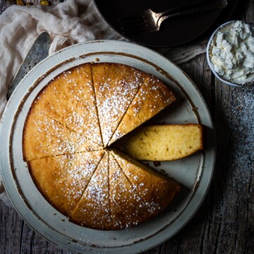 Simply dusted with a little powdered sugar, this olive oil cake is the perfect breakfast treat.
