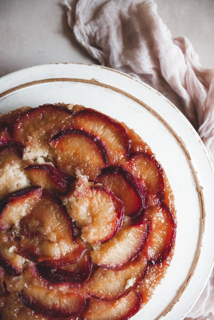 A homemade upside cake with plum is the perfect use for summer fruit.