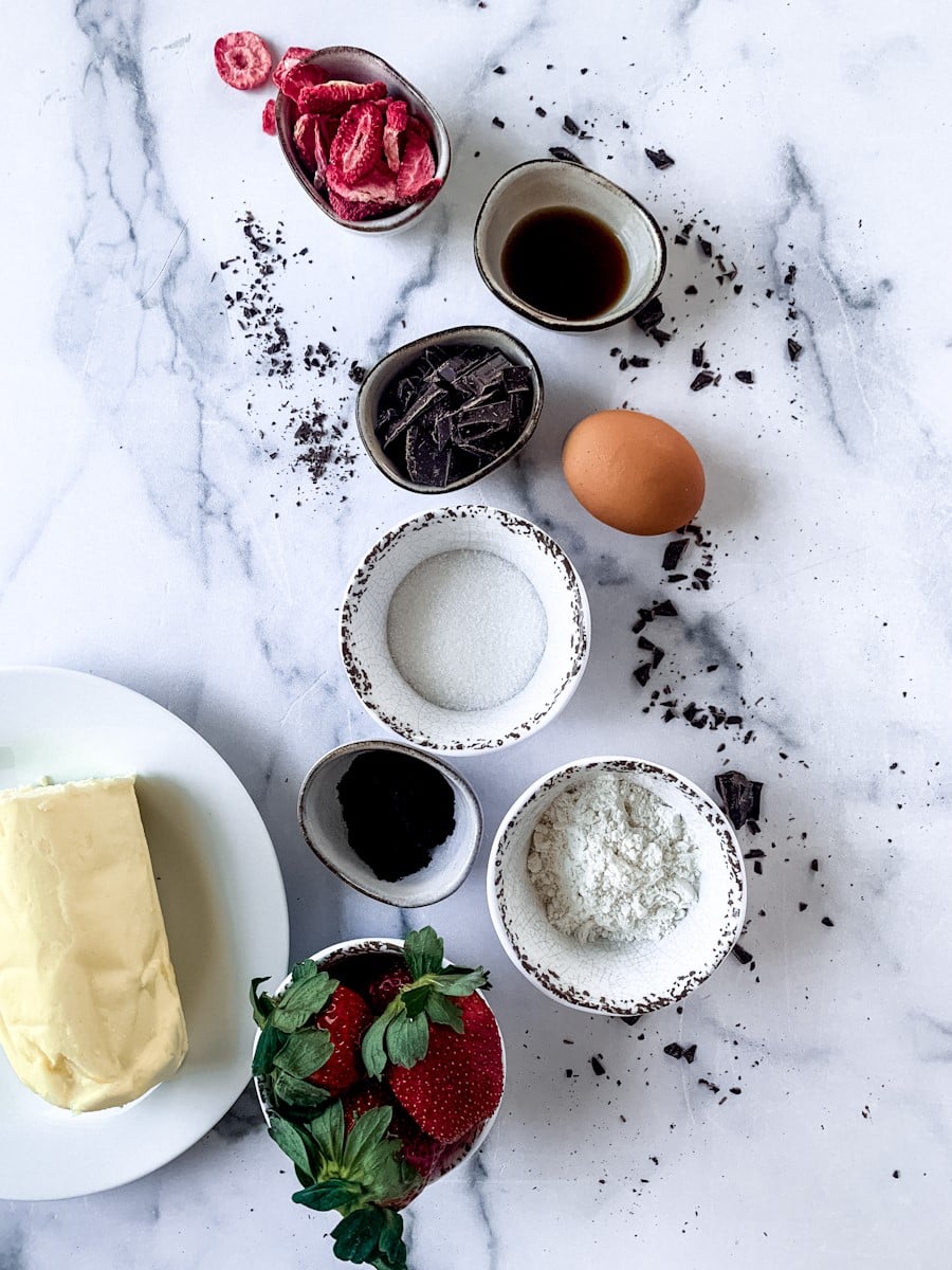 Ingredients for strawberry brownie recipe